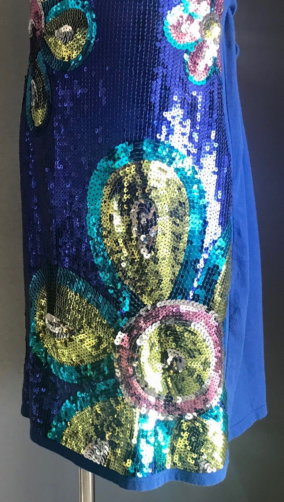 JUSTICE Shift Dress Tween Girl Size 12 Blue Sleeveless Sequin Floral Embellished