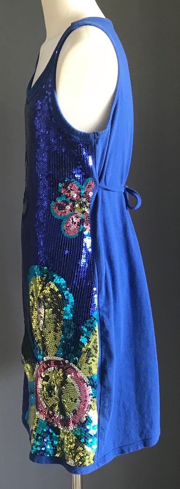 JUSTICE Shift Dress Tween Girl Size 12 Blue Sleeveless Sequin Floral Embellished
