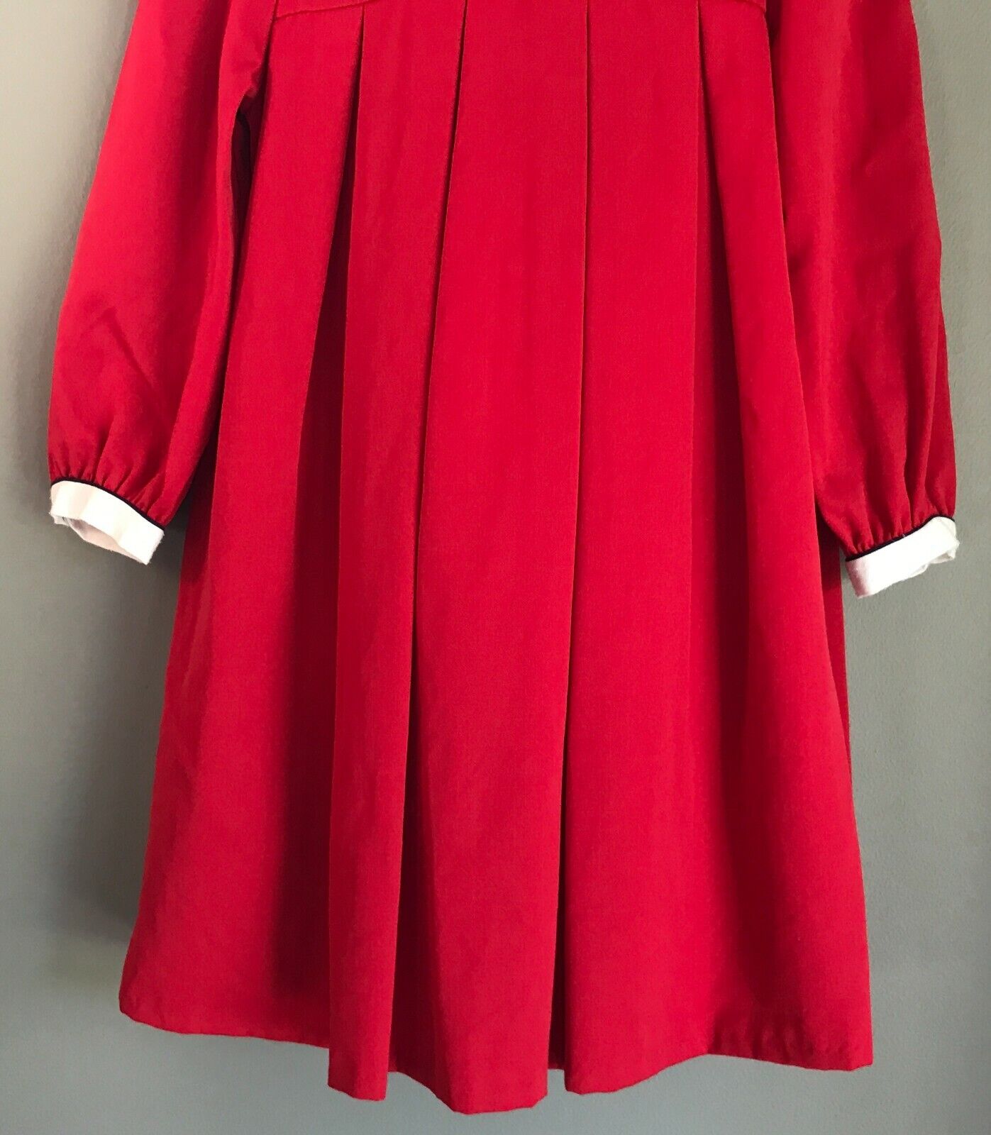 Vintage ST JAMES Smock Dress Red Long Sleeve Pleats Peter Pan Collar Girls Sz 5