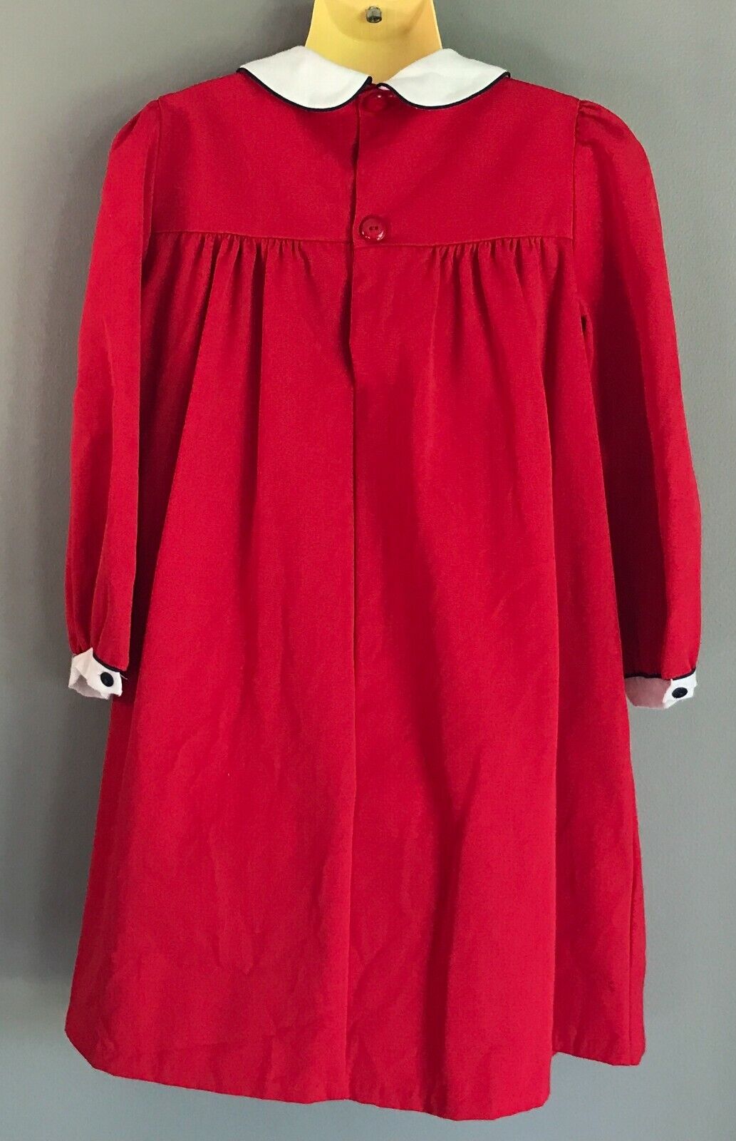 Vintage ST JAMES Smock Dress Red Long Sleeve Pleats Peter Pan Collar Girls Sz 5