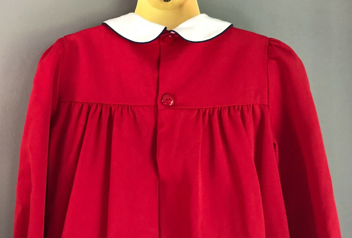 Vintage ST JAMES Smock Dress Red Long Sleeve Pleats Peter Pan Collar Girls Sz 5
