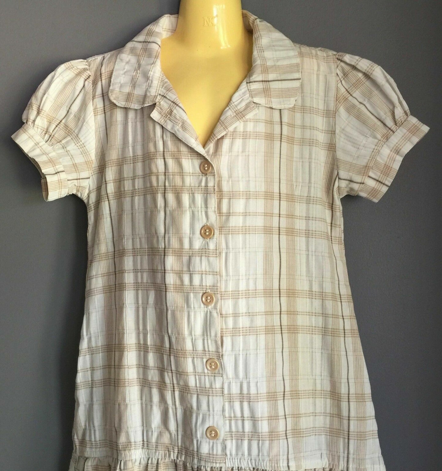 New Girls BURITI Shirt Dress Brown & Ivory Cotton Check Size 6 Gorgeous