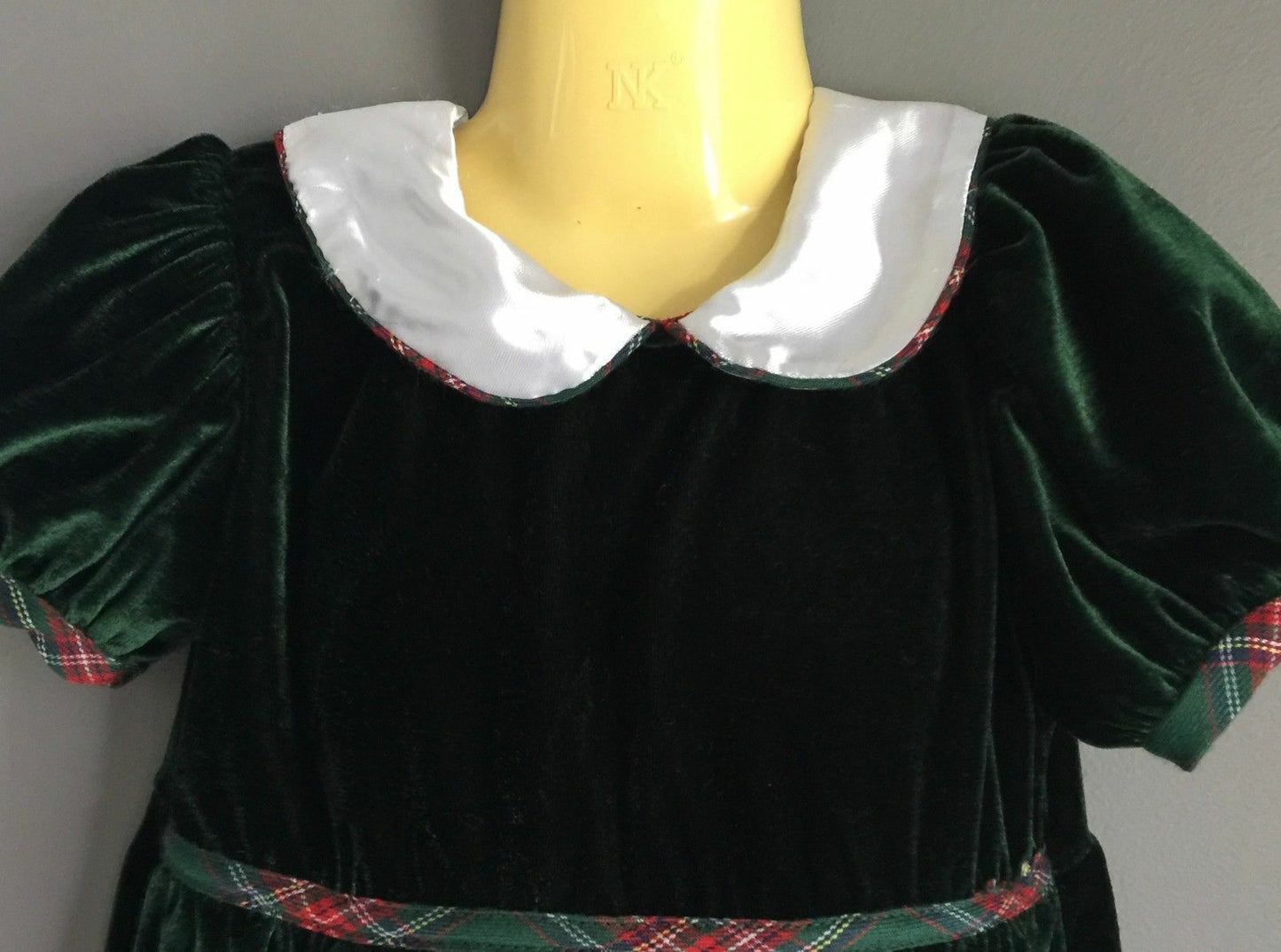 LONGROAL Dress Green Velour Tartan w Peter Pan Collar Girls Size 3 Vintage