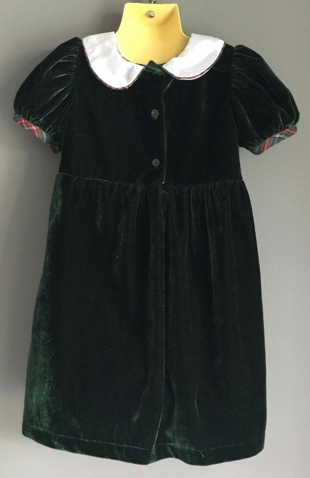 LONGROAL Dress Green Velour Tartan w Peter Pan Collar Girls Size 3 Vintage