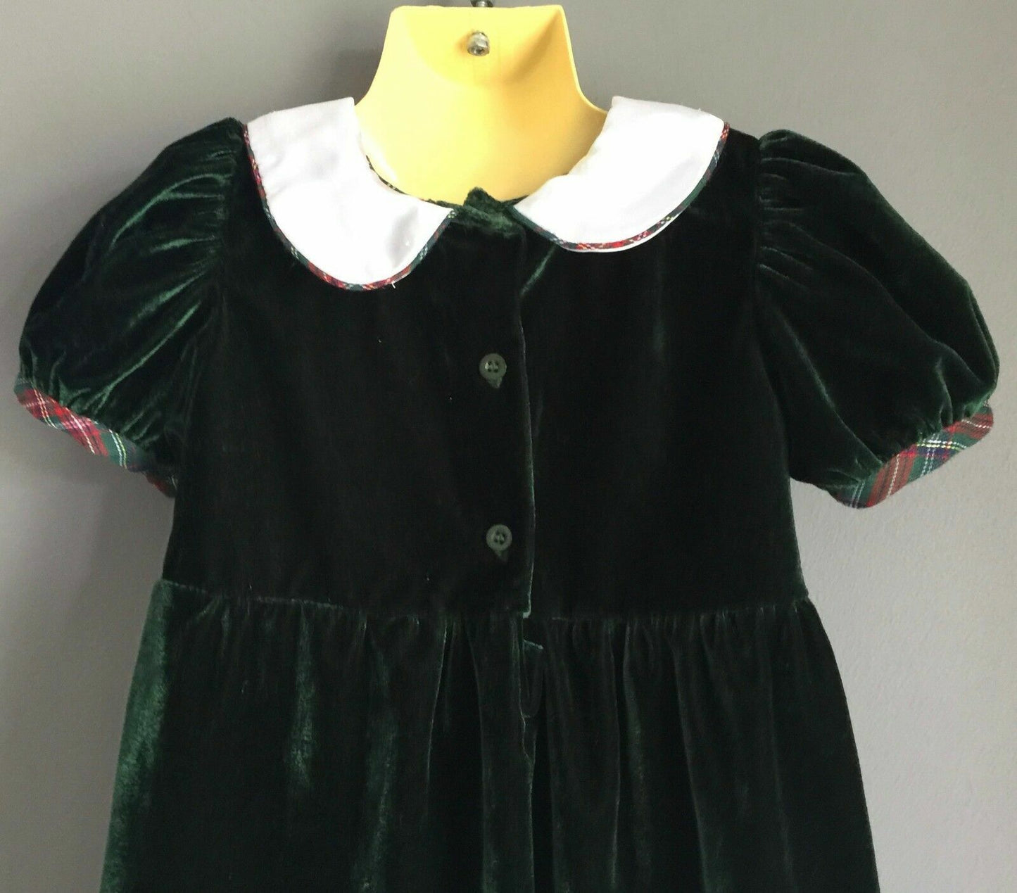 LONGROAL Dress Green Velour Tartan w Peter Pan Collar Girls Size 3 Vintage