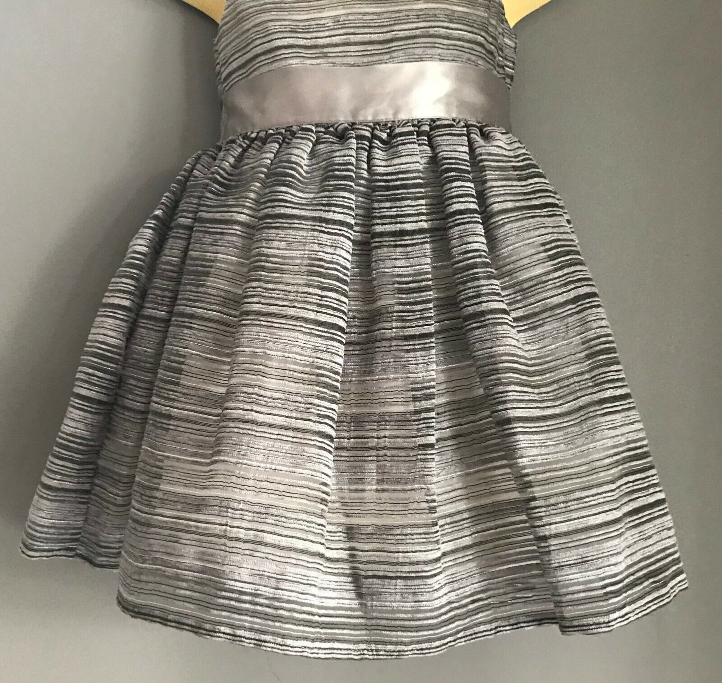 Baby Girl ORIGAMI Flower Girl Dress Grey & Silver Tie Back Party Formal Size 2