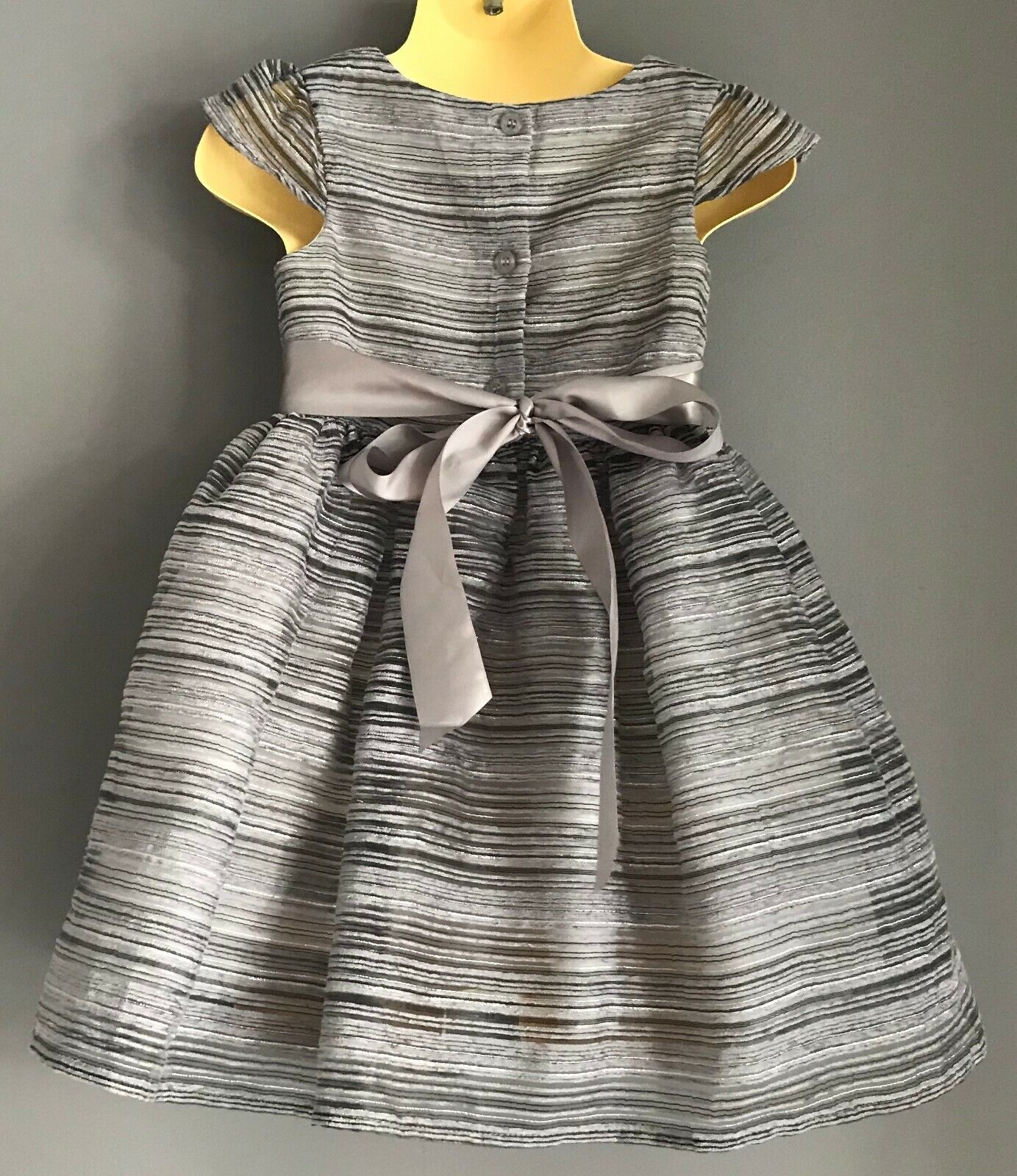 Baby Girl ORIGAMI Flower Girl Dress Grey & Silver Tie Back Party Formal Size 2