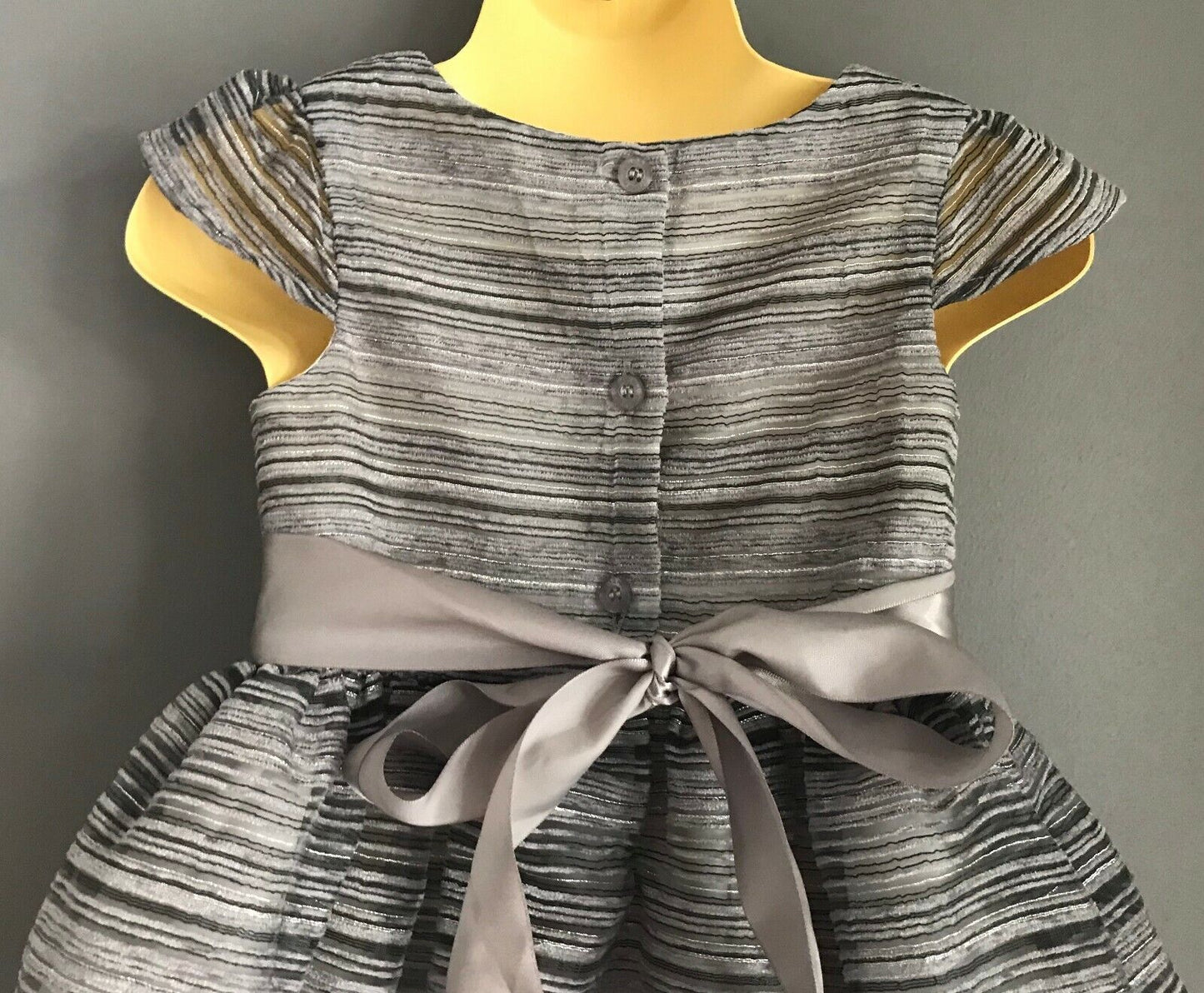 Baby Girl ORIGAMI Flower Girl Dress Grey & Silver Tie Back Party Formal Size 2