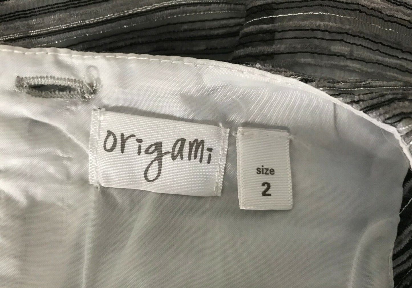Baby Girl ORIGAMI Flower Girl Dress Grey & Silver Tie Back Party Formal Size 2