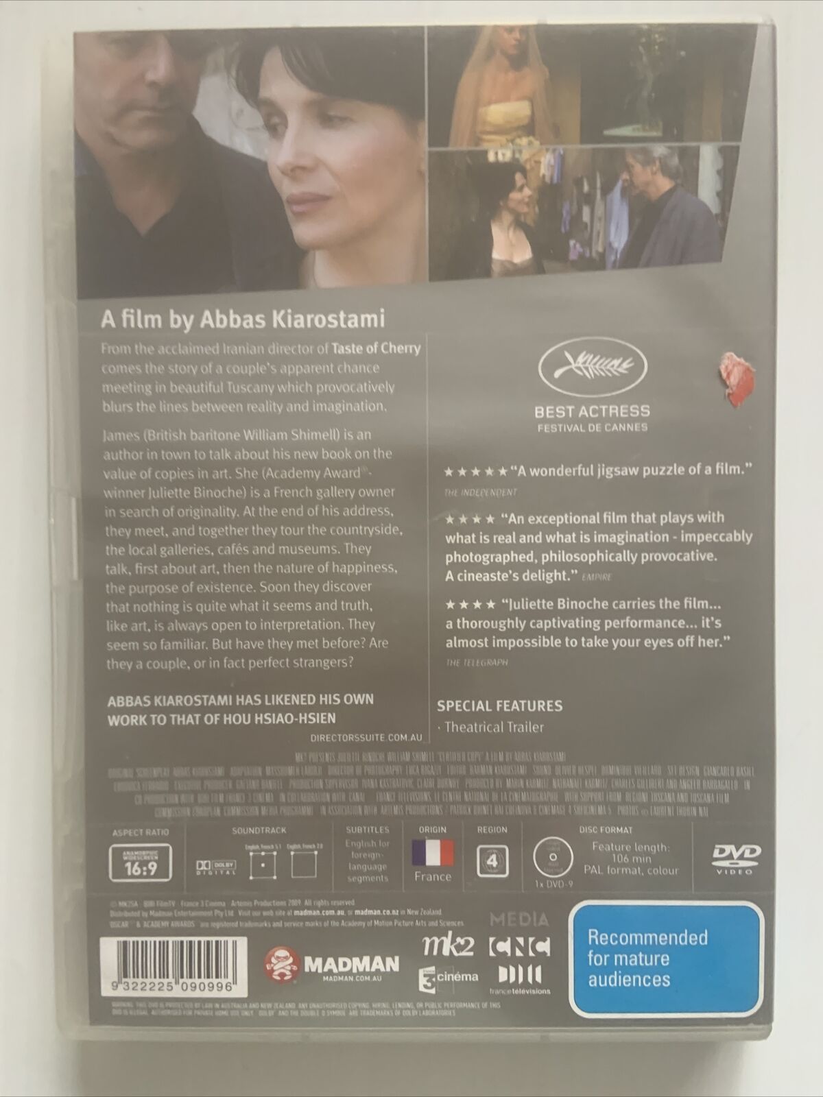 CD DVD Certified Copy Director's Suite R4 Abbas Kiarostami Juliette Binoche 2010