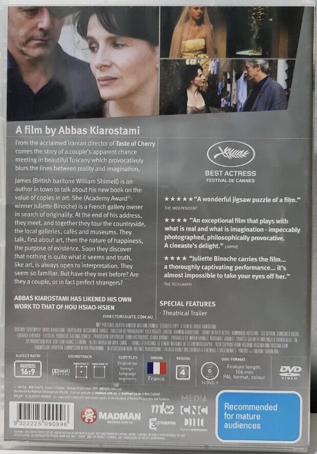 CD DVD Certified Copy Director's Suite R4 Abbas Kiarostami Juliette Binoche 2010