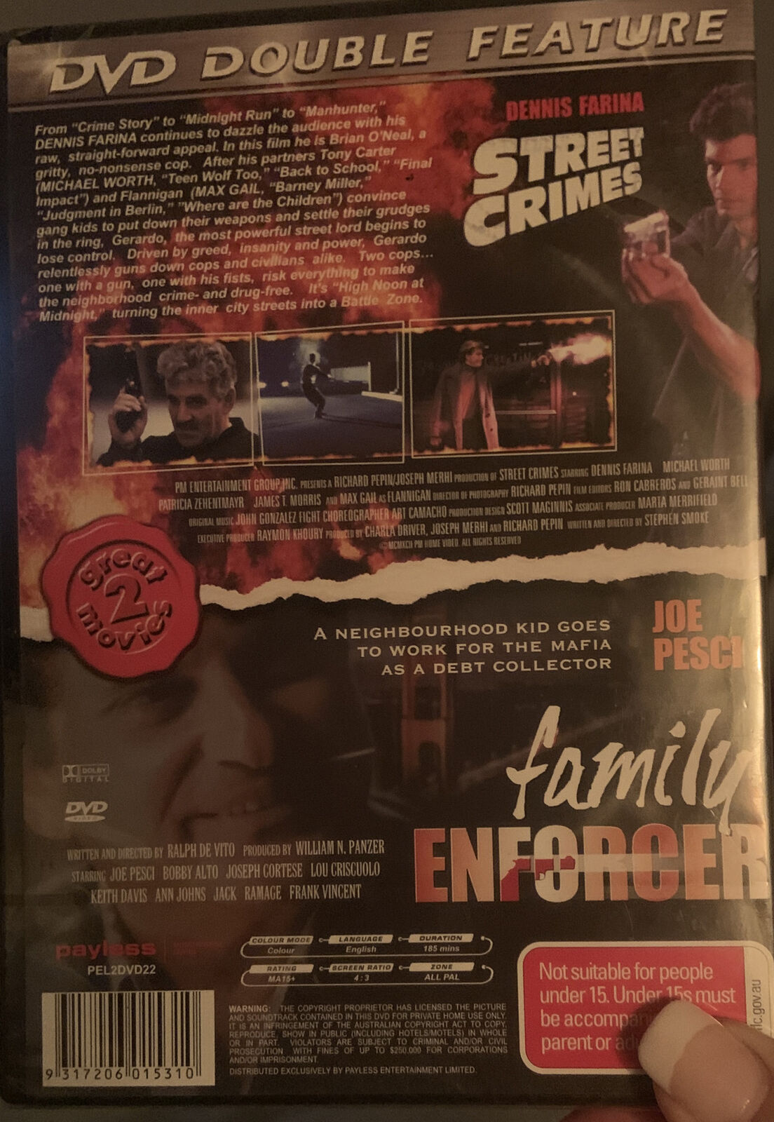 DVD FAMILY ENFORCER + STREET CRIMES Double The Death Collector 1992 Sealed NEW