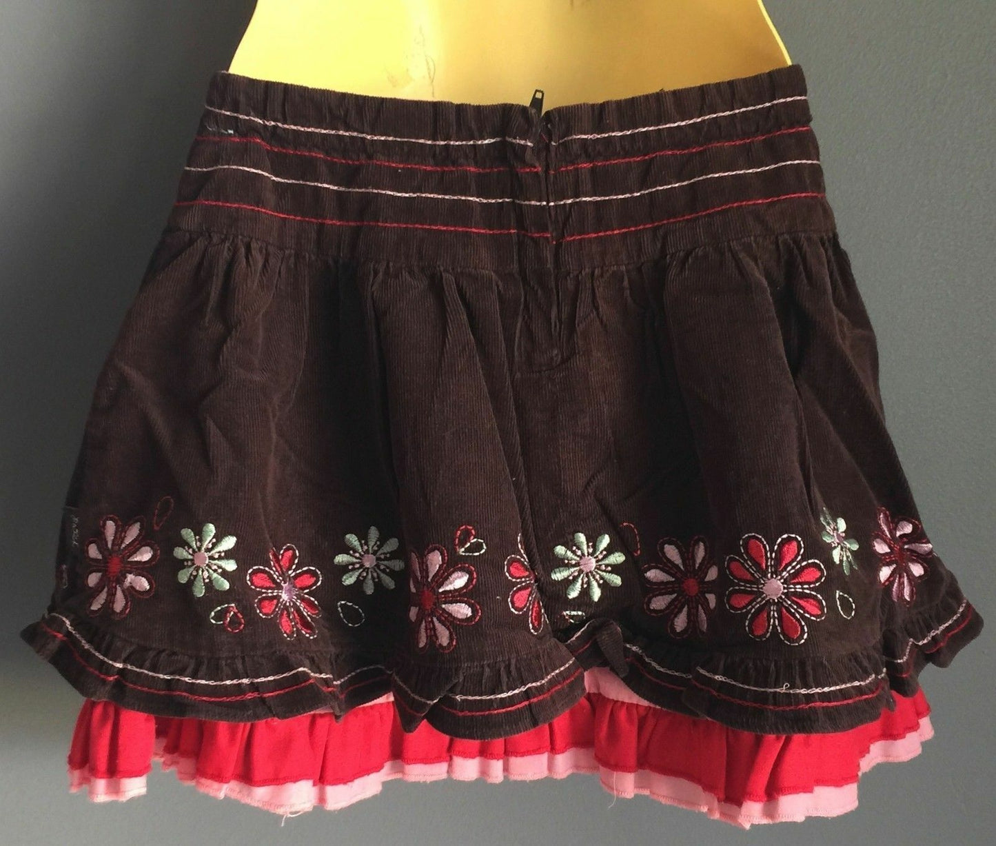 PUMPKIN PATCH Skirt Brown Corduroy Embroidered Waist & Hem Skirt Girls Size 4