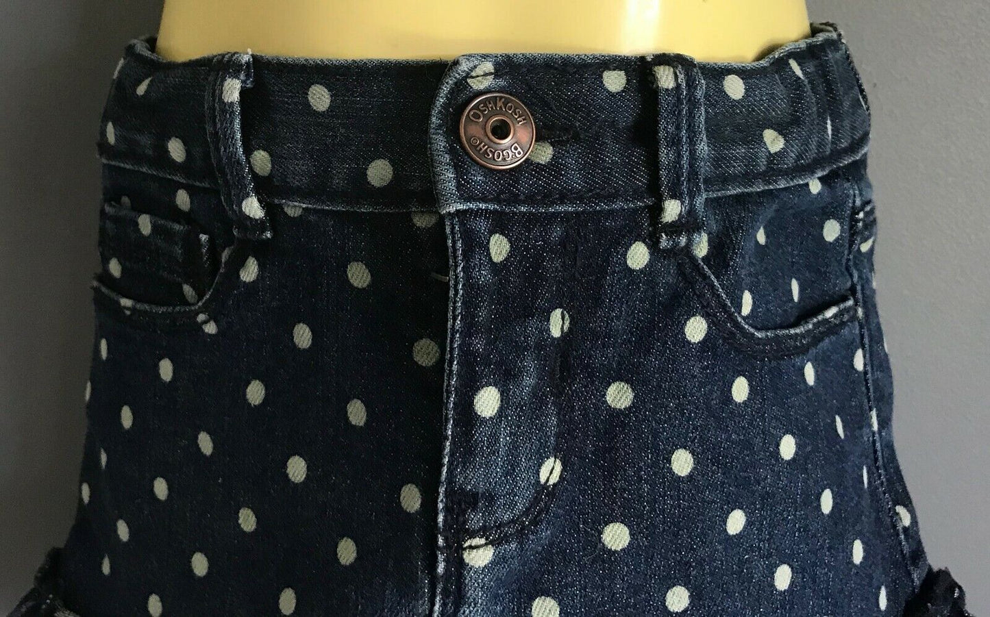 Girls OSHKOSH Blue Denim & White Spot Ruffle Hem Skirt w Adjustable Waist Size 3