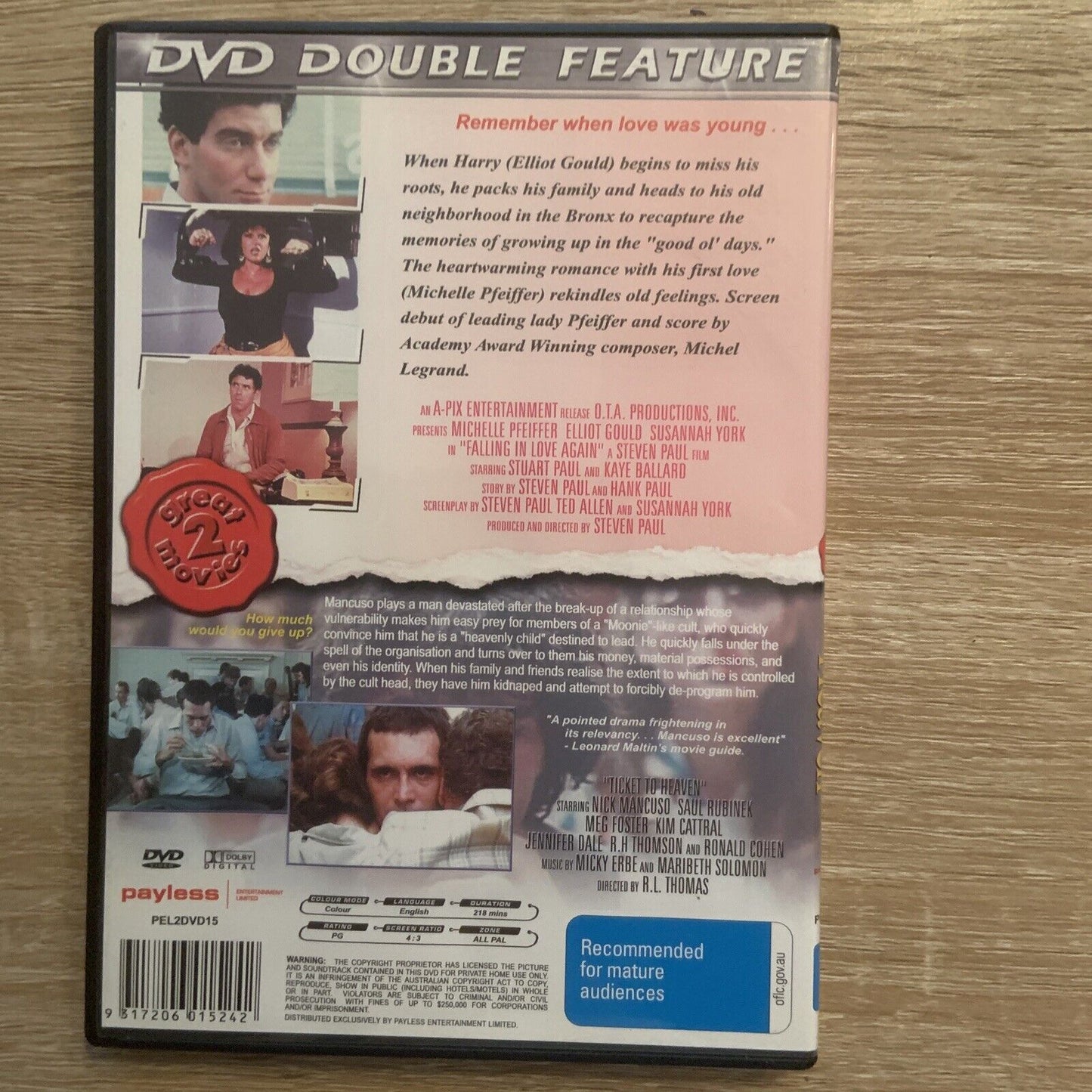 DVD Falling in Love Again Ticket to Heaven Michelle Pfeiffer Double Feature NEW