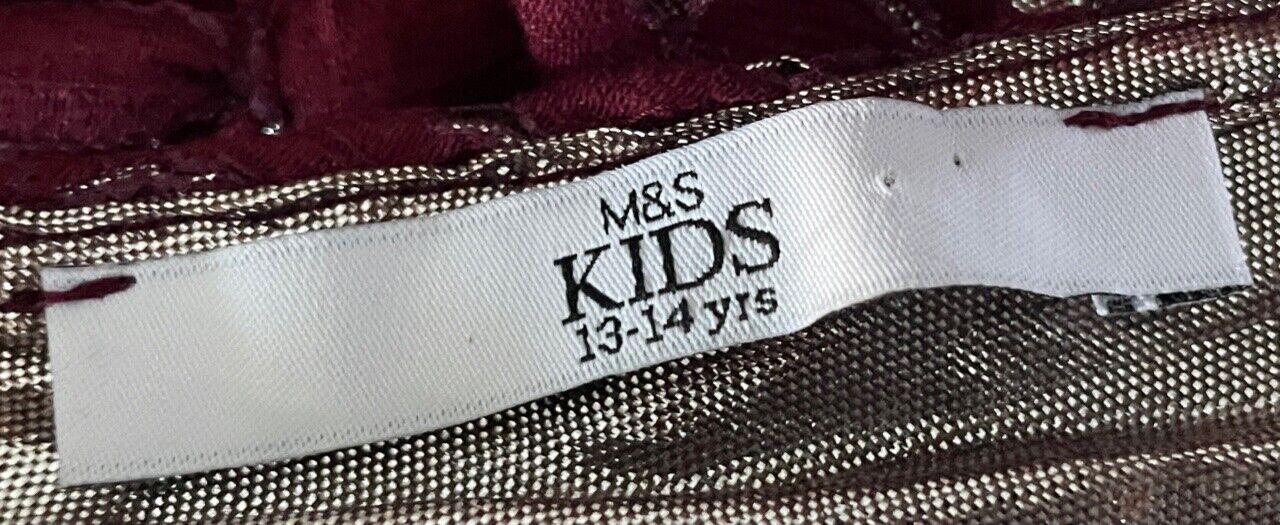 M&S Kids 13 - 14 yrs Teen Skater Dress Burgundy Lace Silver Lined Sleeveless