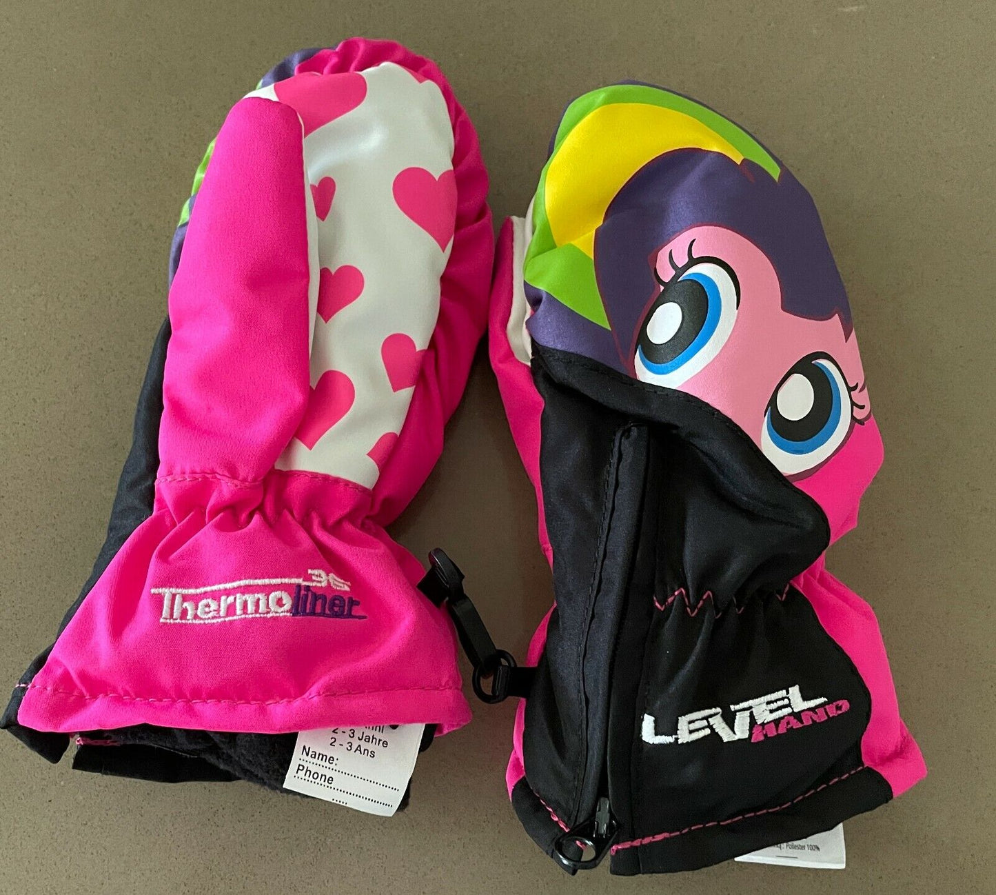LEVEL Girls "Lucky" Pink Mittens Waterproof ThermoLiner Snow  Gloves 2-3yrs