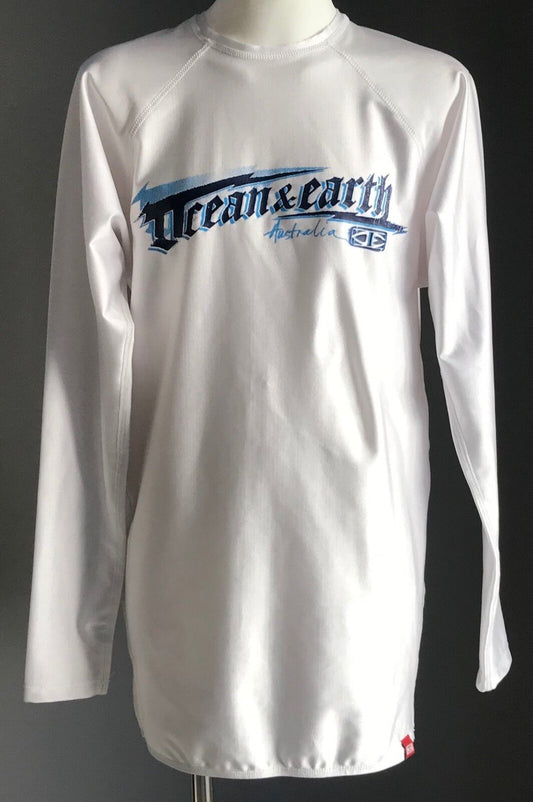 Unisex Tween OCEAN & EARTH Rash Top White Long Sleeve Motif Chest Size M 12 14yr