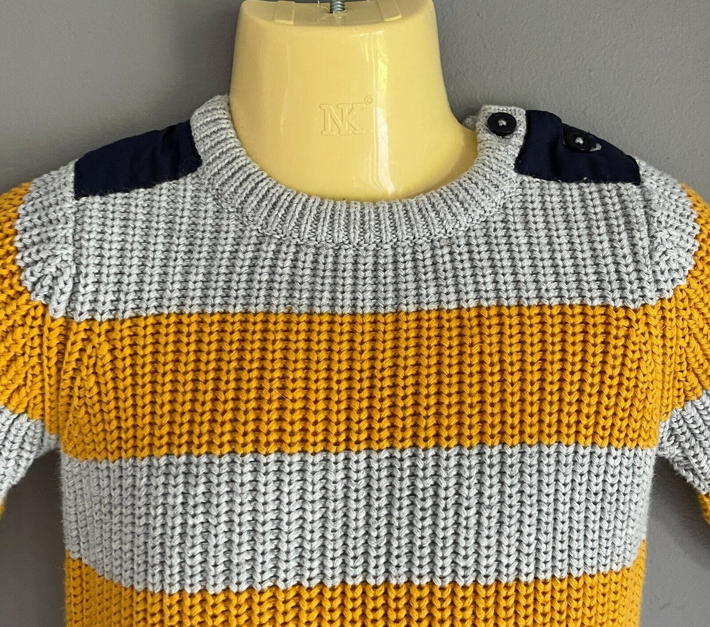 Baby SEED HERITAGE Chunky Knit Jumper Grey & Yellow Stripe Size 00 3 - 6 months