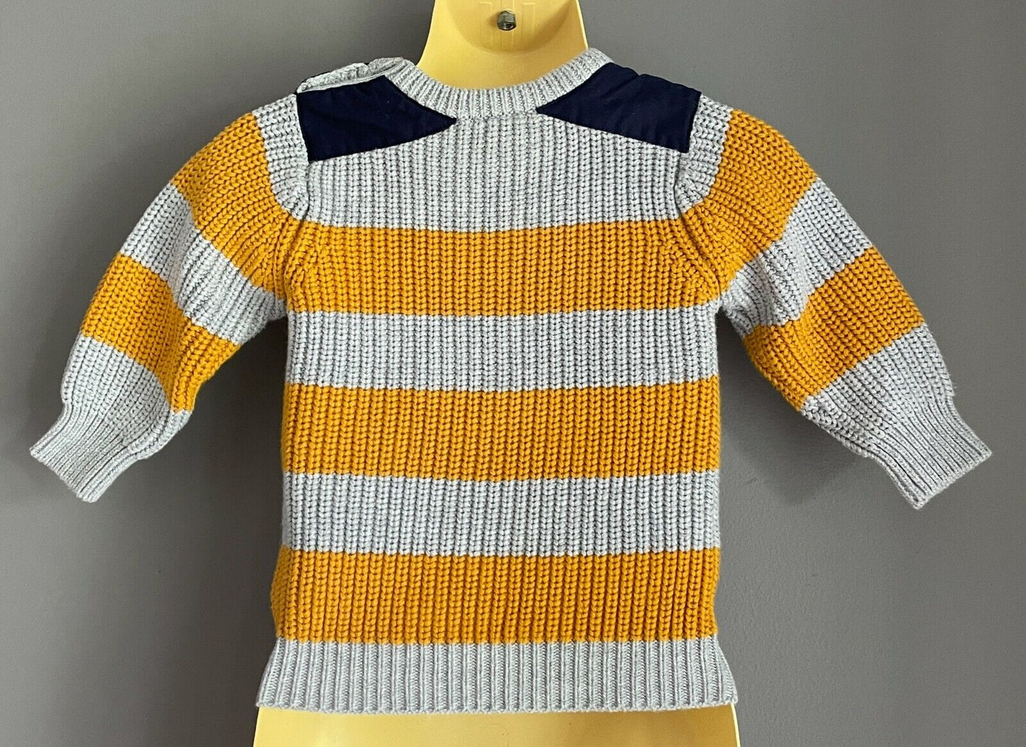 Baby SEED HERITAGE Chunky Knit Jumper Grey & Yellow Stripe Size 00 3 - 6 months
