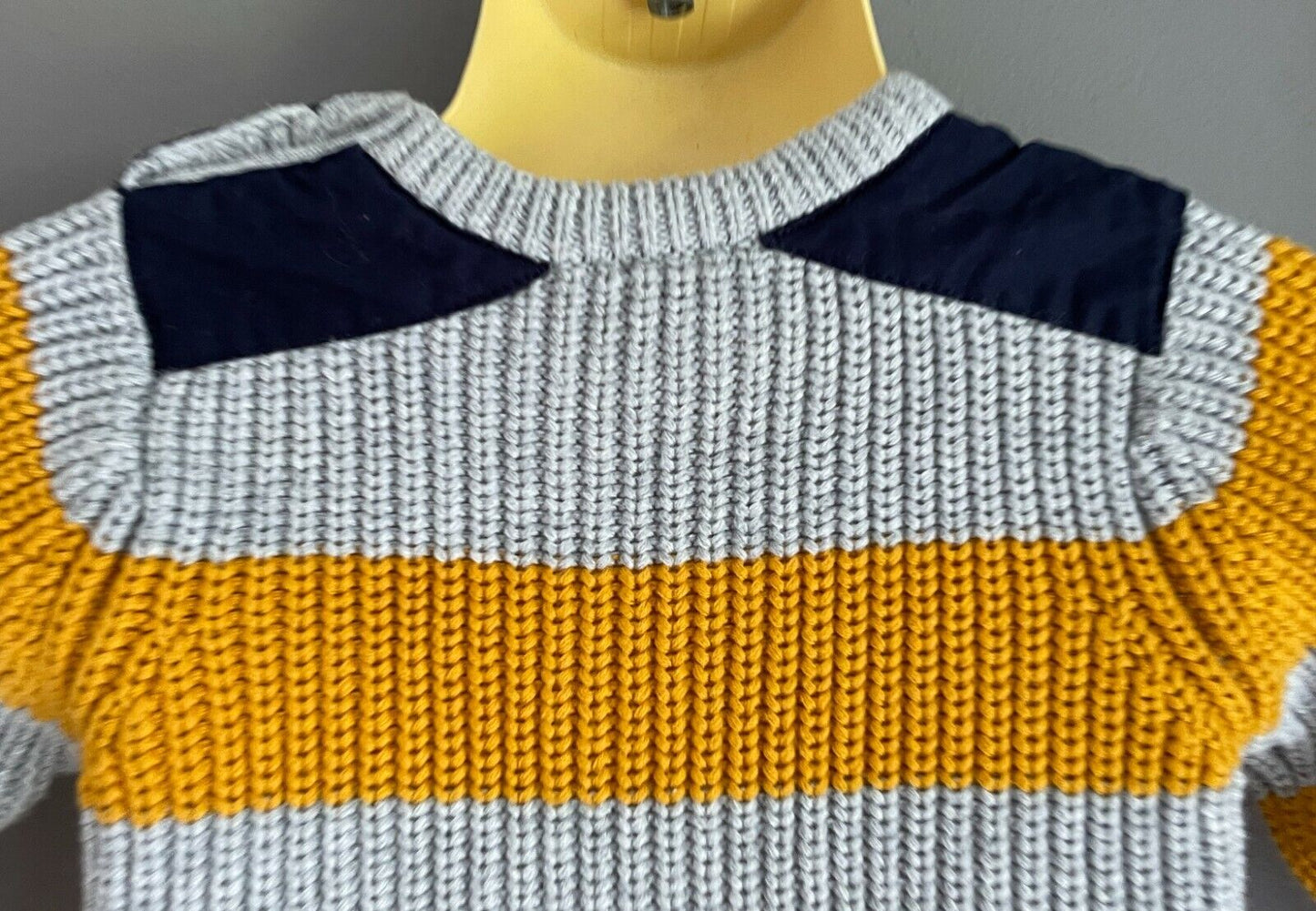 Baby SEED HERITAGE Chunky Knit Jumper Grey & Yellow Stripe Size 00 3 - 6 months