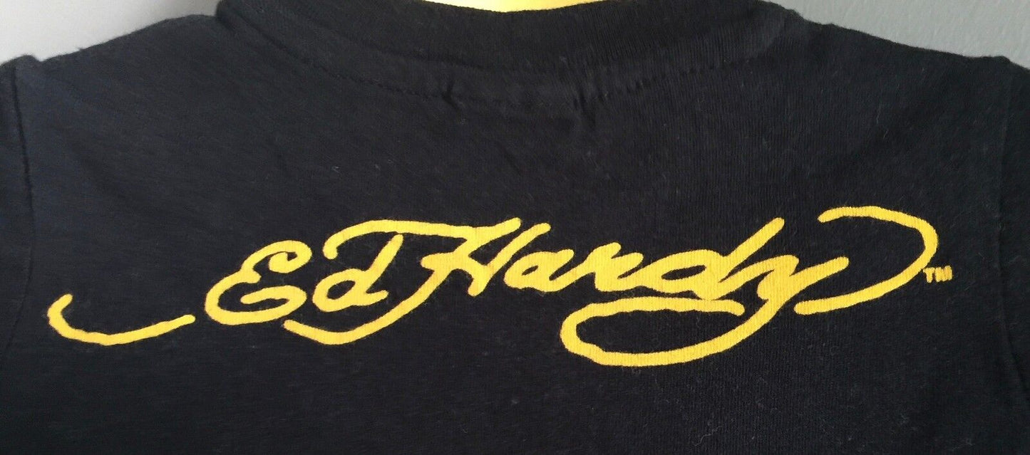ED HARDY Black T Shirt w Motif Print Baby Boy Size 3 - 6 Months Tiger Ship Logo