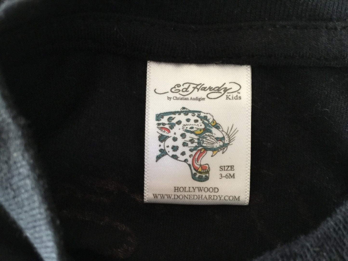 ED HARDY Black T Shirt w Motif Print Baby Boy Size 3 - 6 Months Tiger Ship Logo