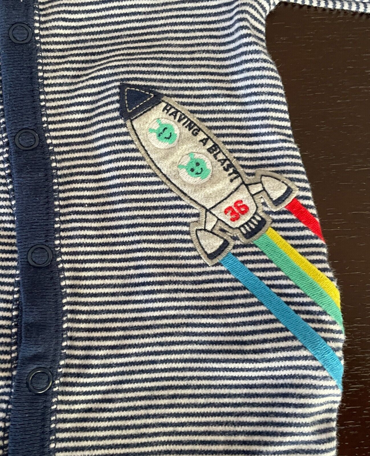 Baby CARTERS One Piece Romper Navy Blue White Stripe Cotton 000 3Mth Rocket Ship