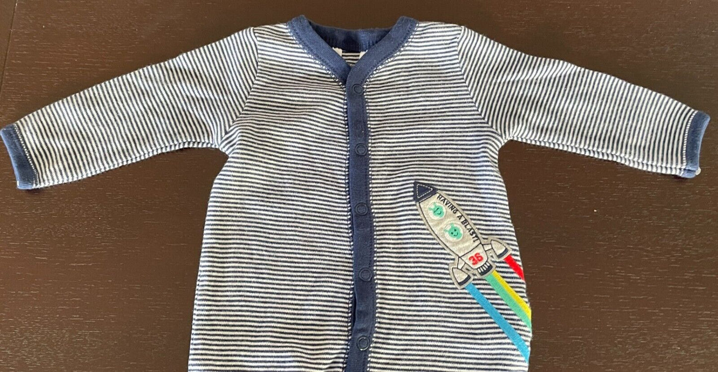 Baby CARTERS One Piece Romper Navy Blue White Stripe Cotton 000 3Mth Rocket Ship