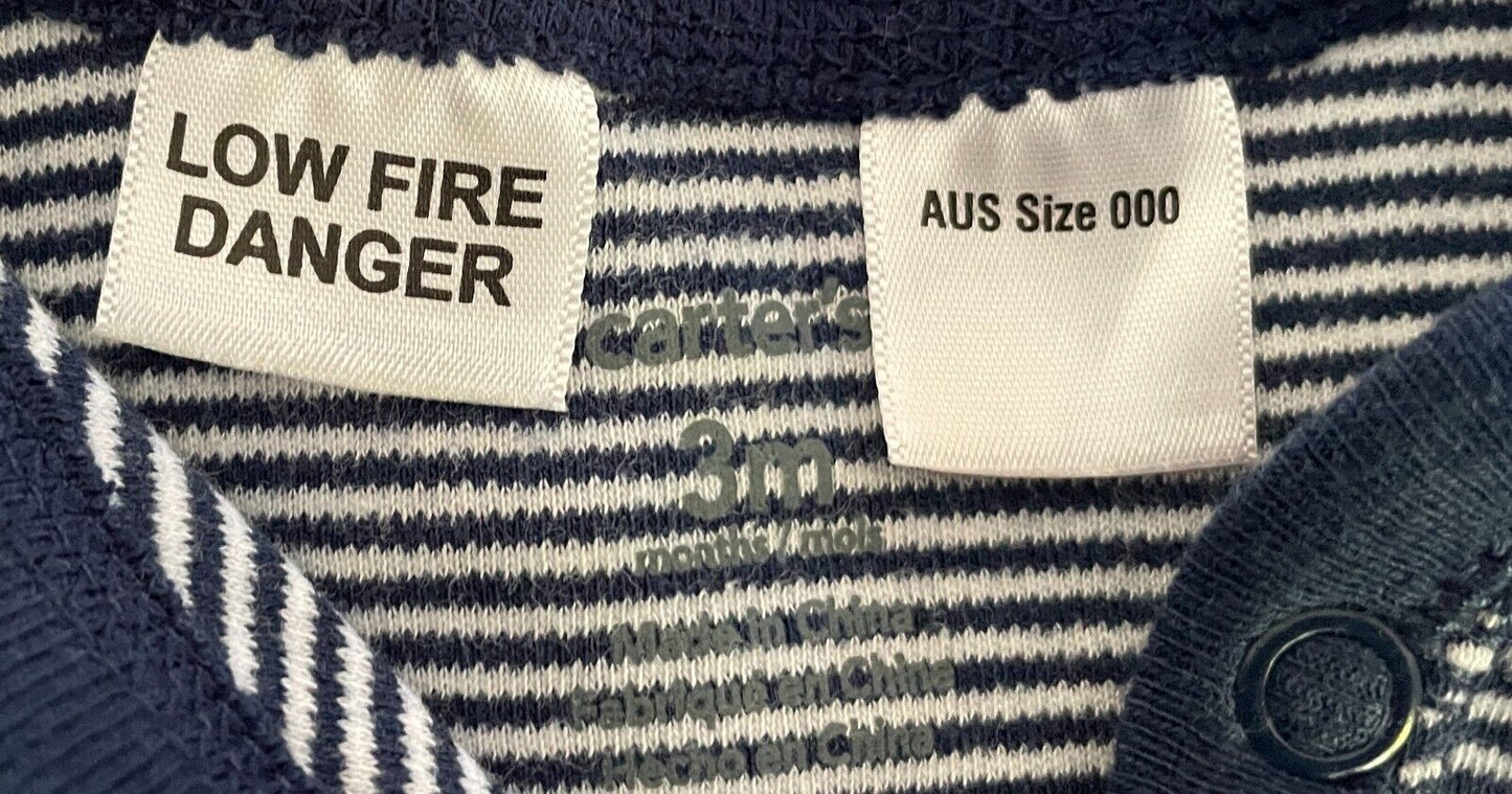Baby CARTERS One Piece Romper Navy Blue White Stripe Cotton 000 3Mth Rocket Ship