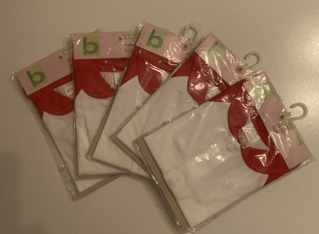 BABY WONDER Polo Shirt 5 Pack Bundle Size 00 3 6mth White W Red  Collar Sleeves