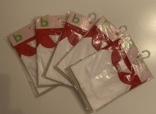 BABY WONDER Polo Shirt 5 Pack Bundle Size 00 3 6mth White W Red  Collar Sleeves