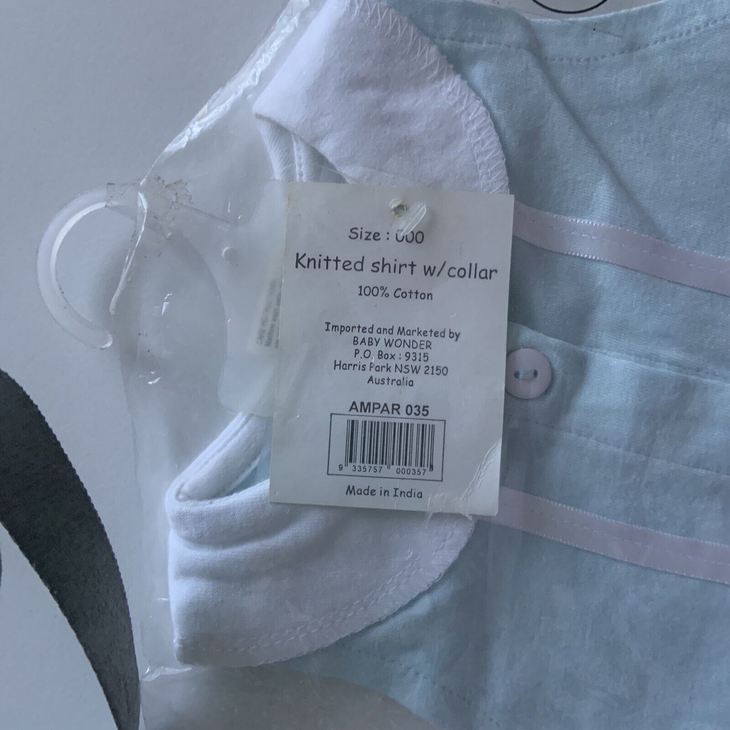 BABY WONDER Blue Shirt W Collar Size 000 0 3mth White Daisy Sleeveless 3 Buttons