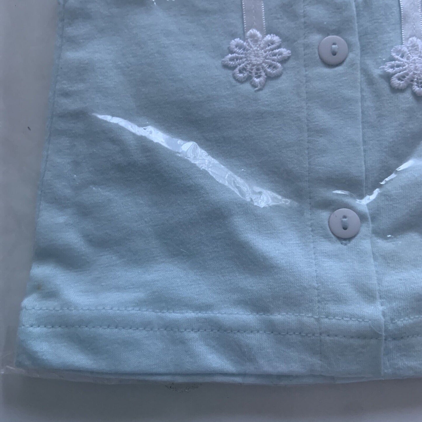 BABY WONDER Blue Shirt W Collar Size 000 0 3mth White Daisy Sleeveless 3 Buttons