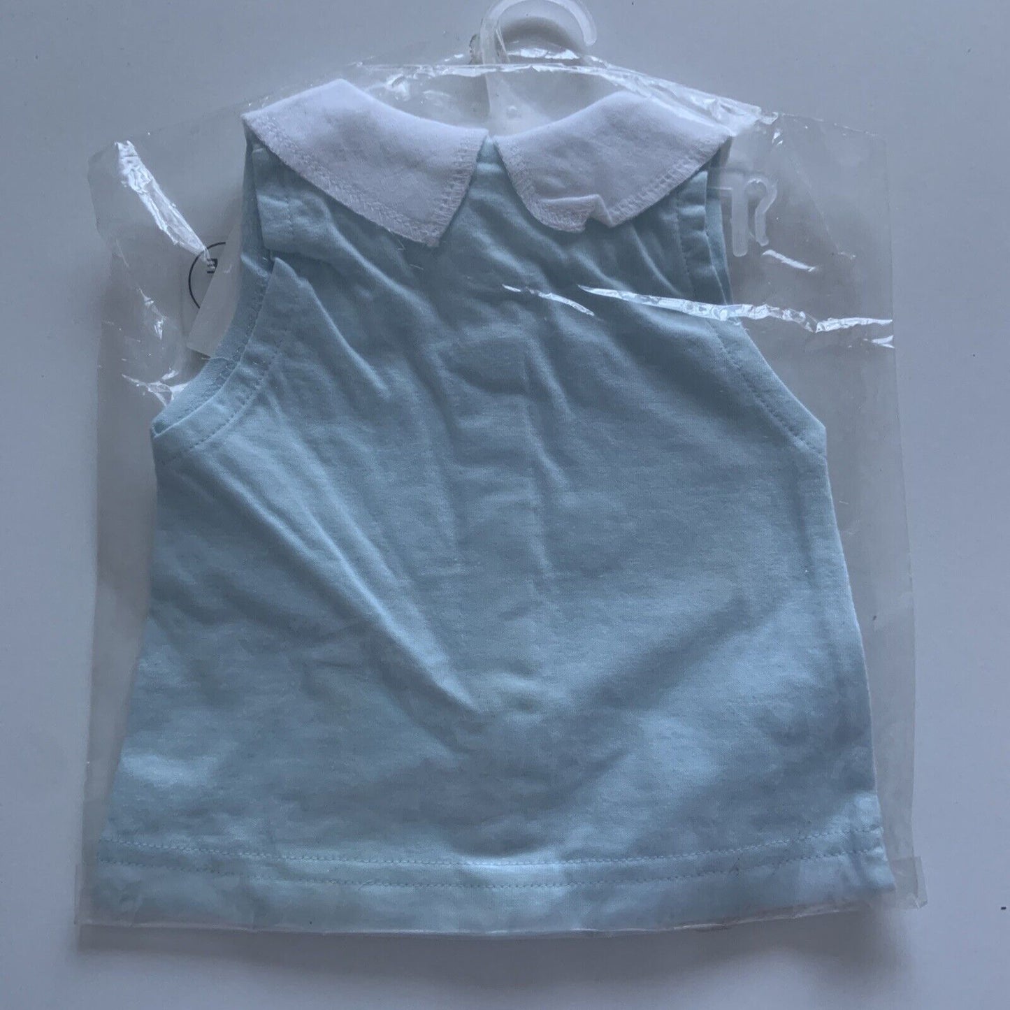 BABY WONDER Blue Shirt W Collar Size 000 0 3mth White Daisy Sleeveless 3 Buttons