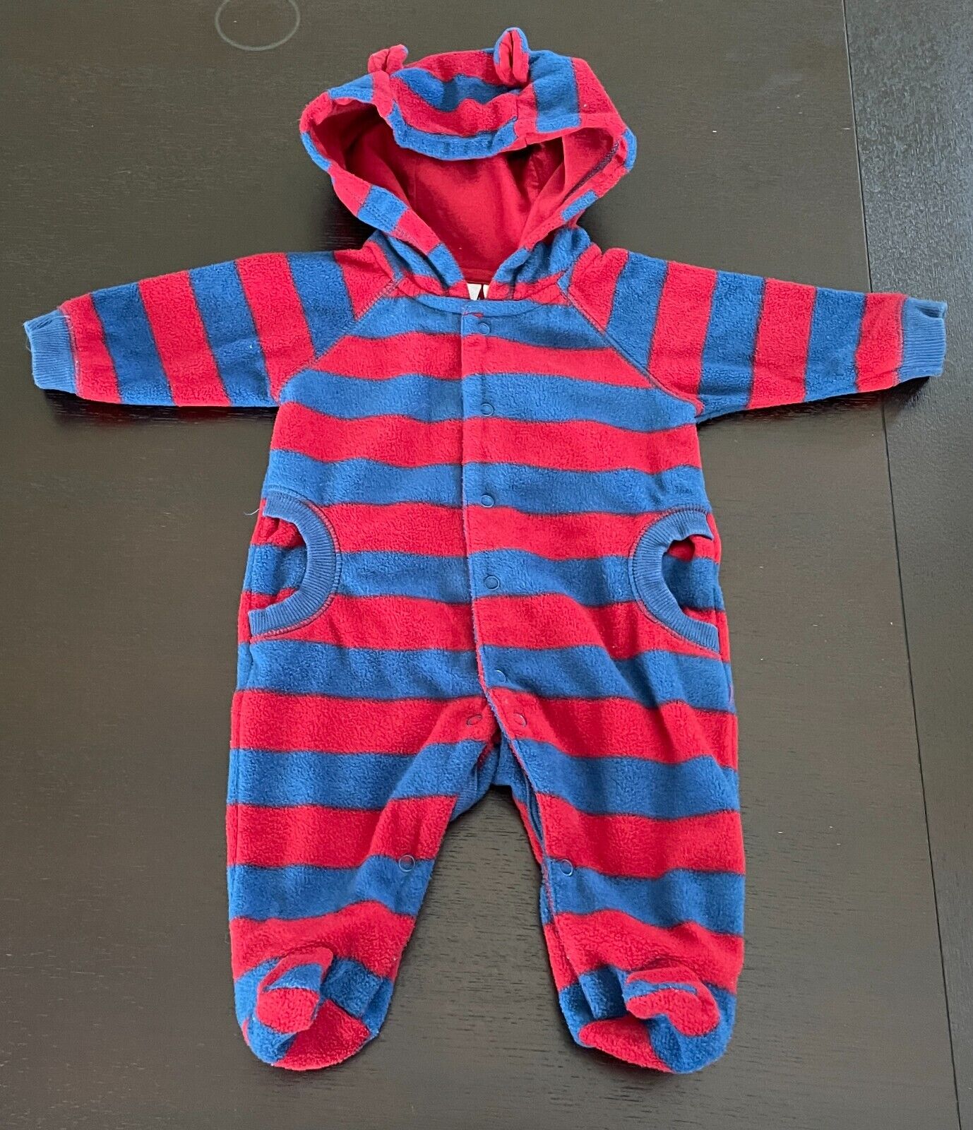 Baby Boy TINY LITTLE MONSTERS Red Navy Stripe One Piece Romper Polar Fleece 000