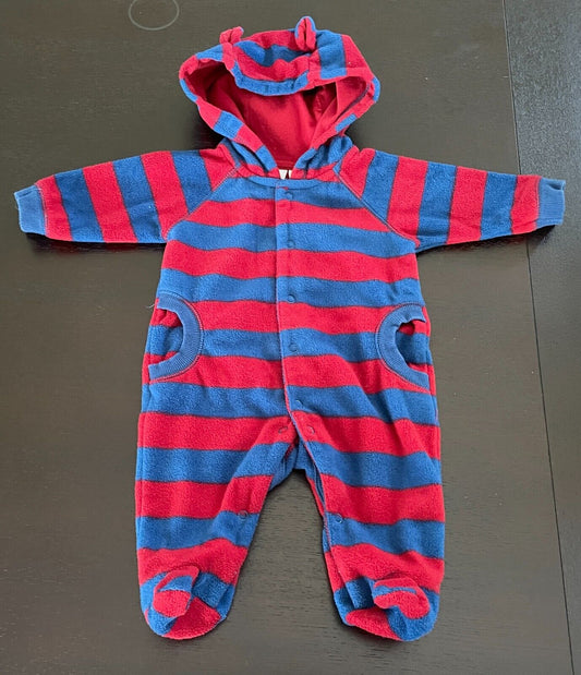 Baby Boy TINY LITTLE MONSTERS Red Navy Stripe One Piece Romper Polar Fleece 000