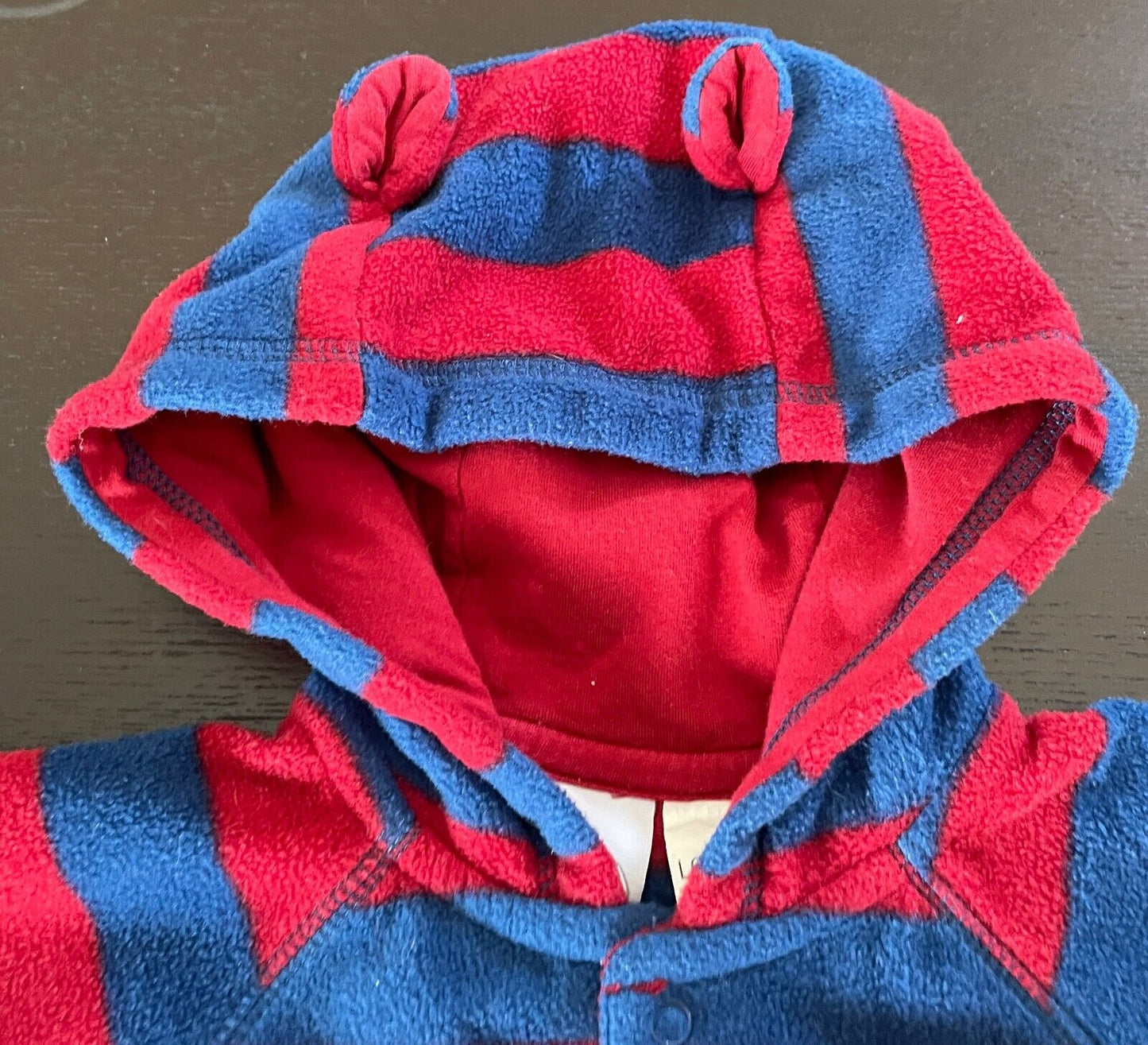 Baby Boy TINY LITTLE MONSTERS Red Navy Stripe One Piece Romper Polar Fleece 000