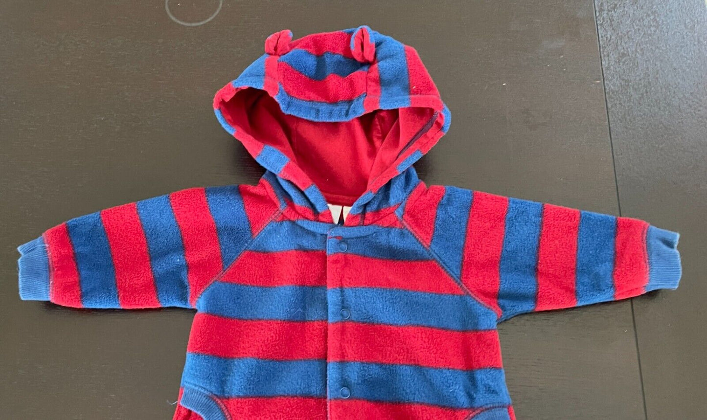 Baby Boy TINY LITTLE MONSTERS Red Navy Stripe One Piece Romper Polar Fleece 000