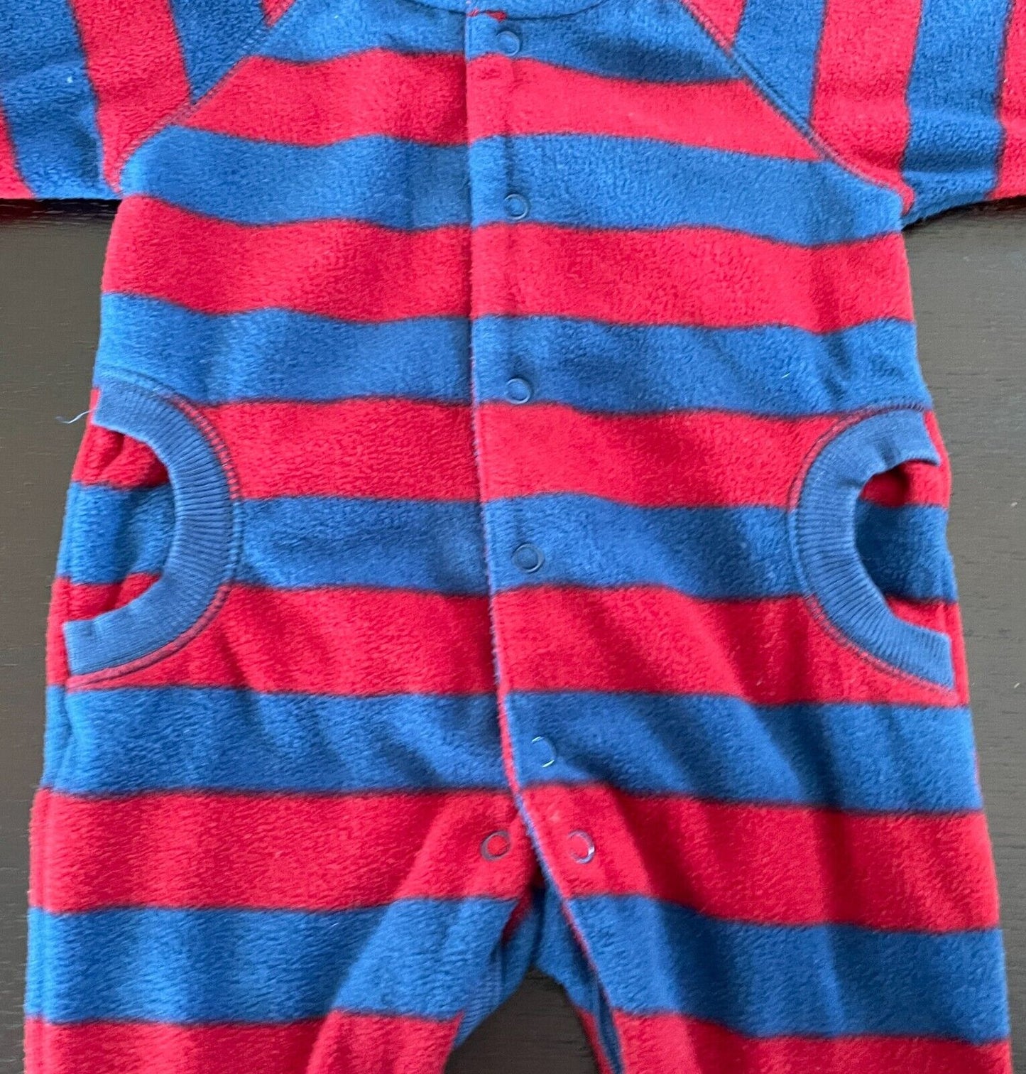 Baby Boy TINY LITTLE MONSTERS Red Navy Stripe One Piece Romper Polar Fleece 000