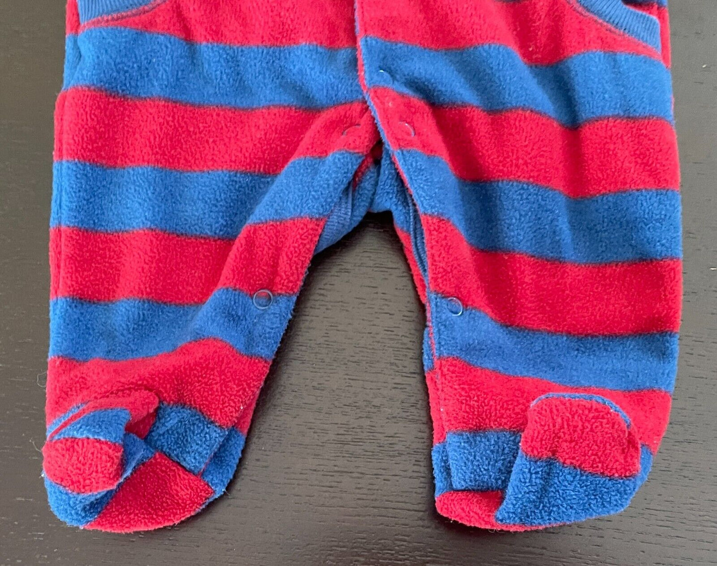 Baby Boy TINY LITTLE MONSTERS Red Navy Stripe One Piece Romper Polar Fleece 000