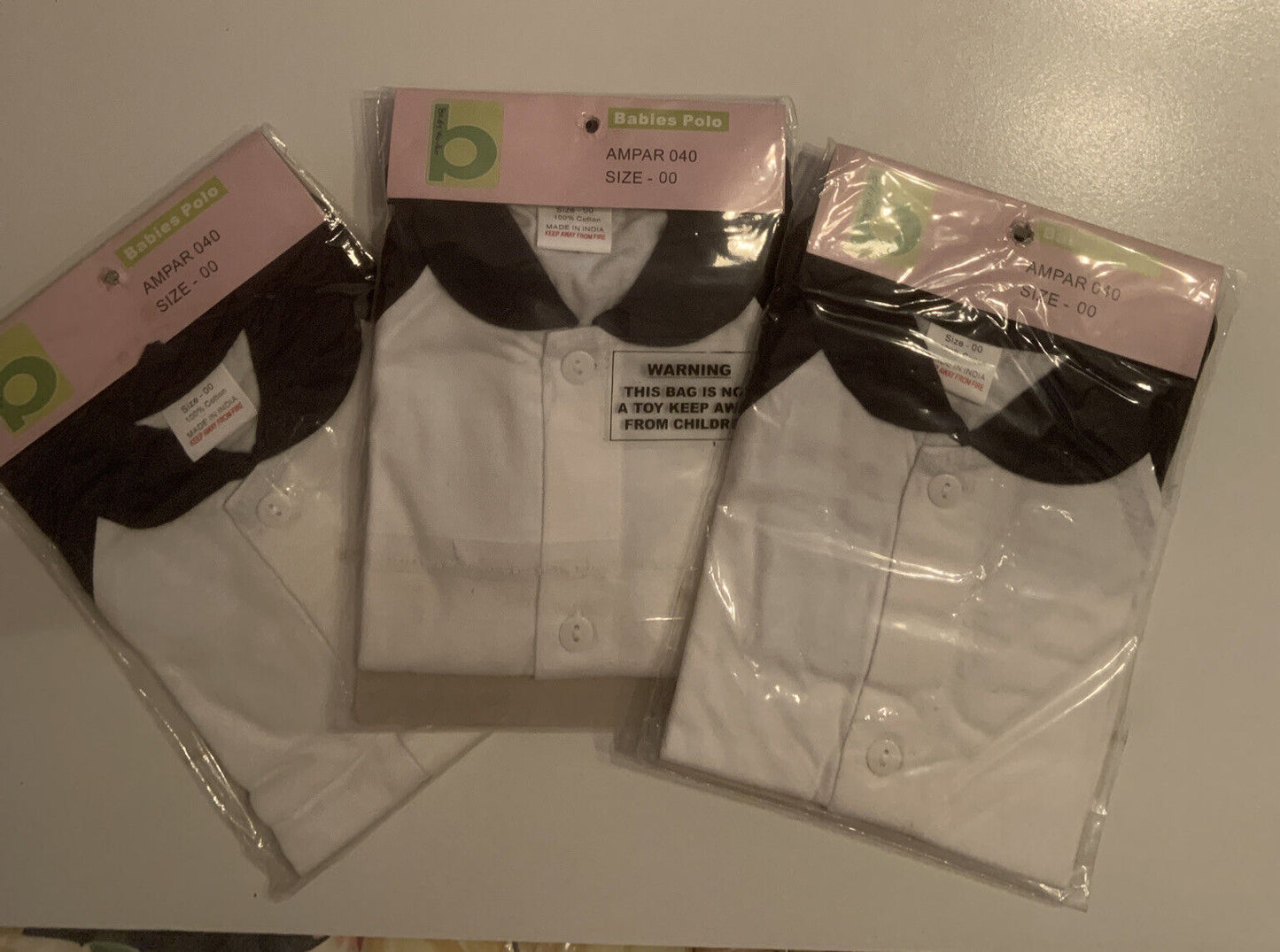 BABY WONDER 3 Pack Bundle Lot  Size 00 3 6mth White Navy Blue Colles Polo Shirt