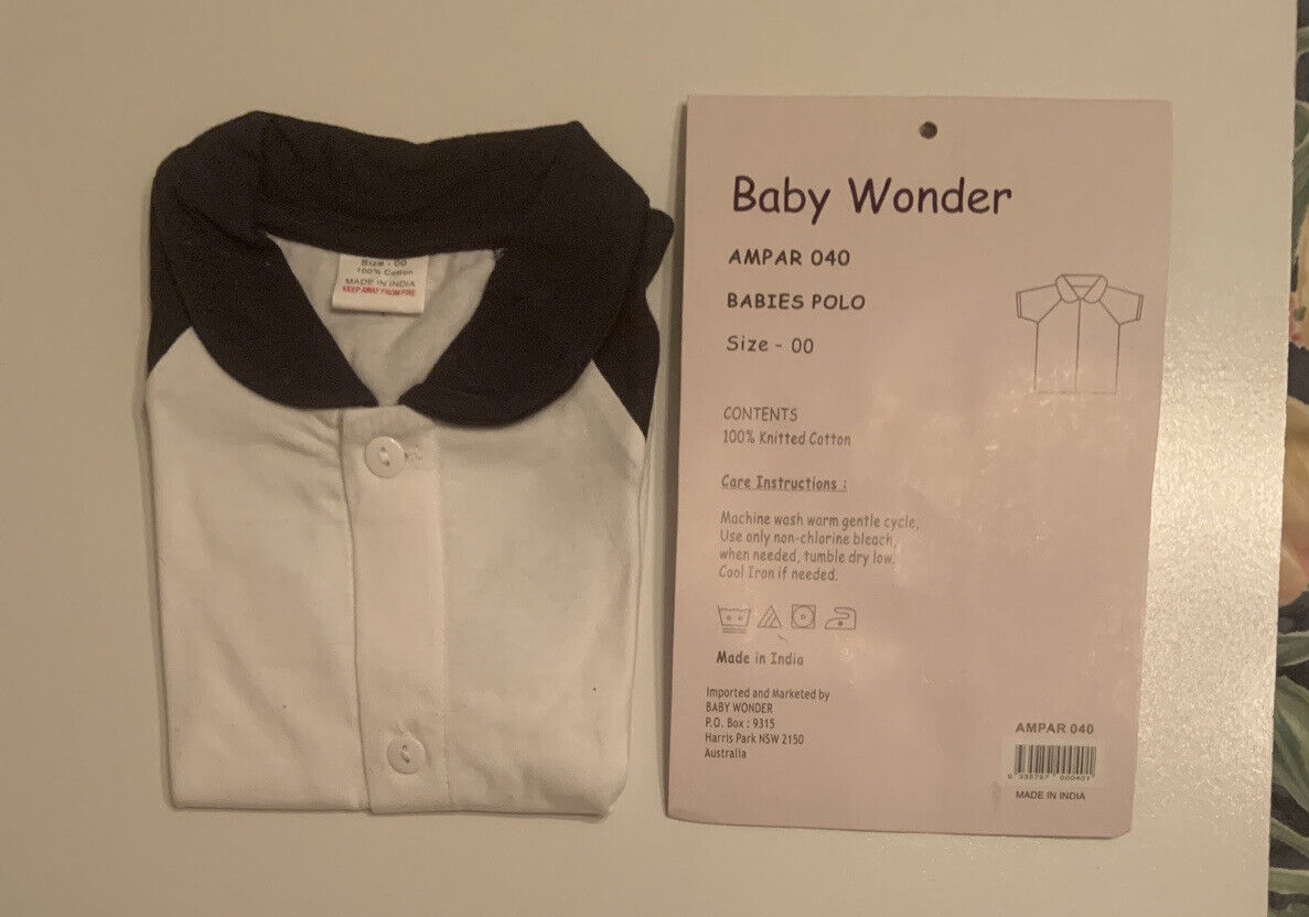 BABY WONDER 3 Pack Bundle Lot  Size 00 3 6mth White Navy Blue Colles Polo Shirt