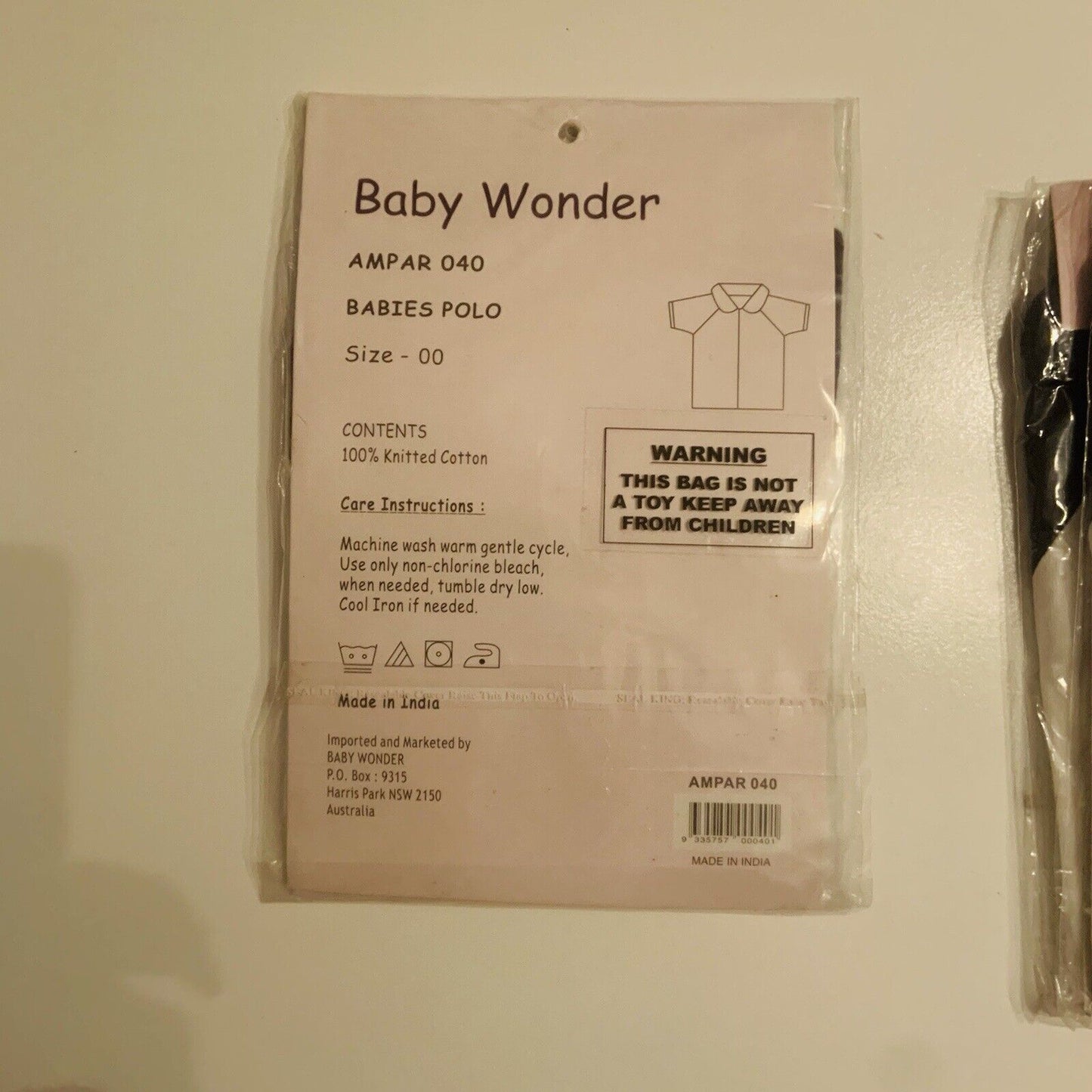 BABY WONDER 3 Pack Bundle Lot  Size 00 3 6mth White Navy Blue Colles Polo Shirt