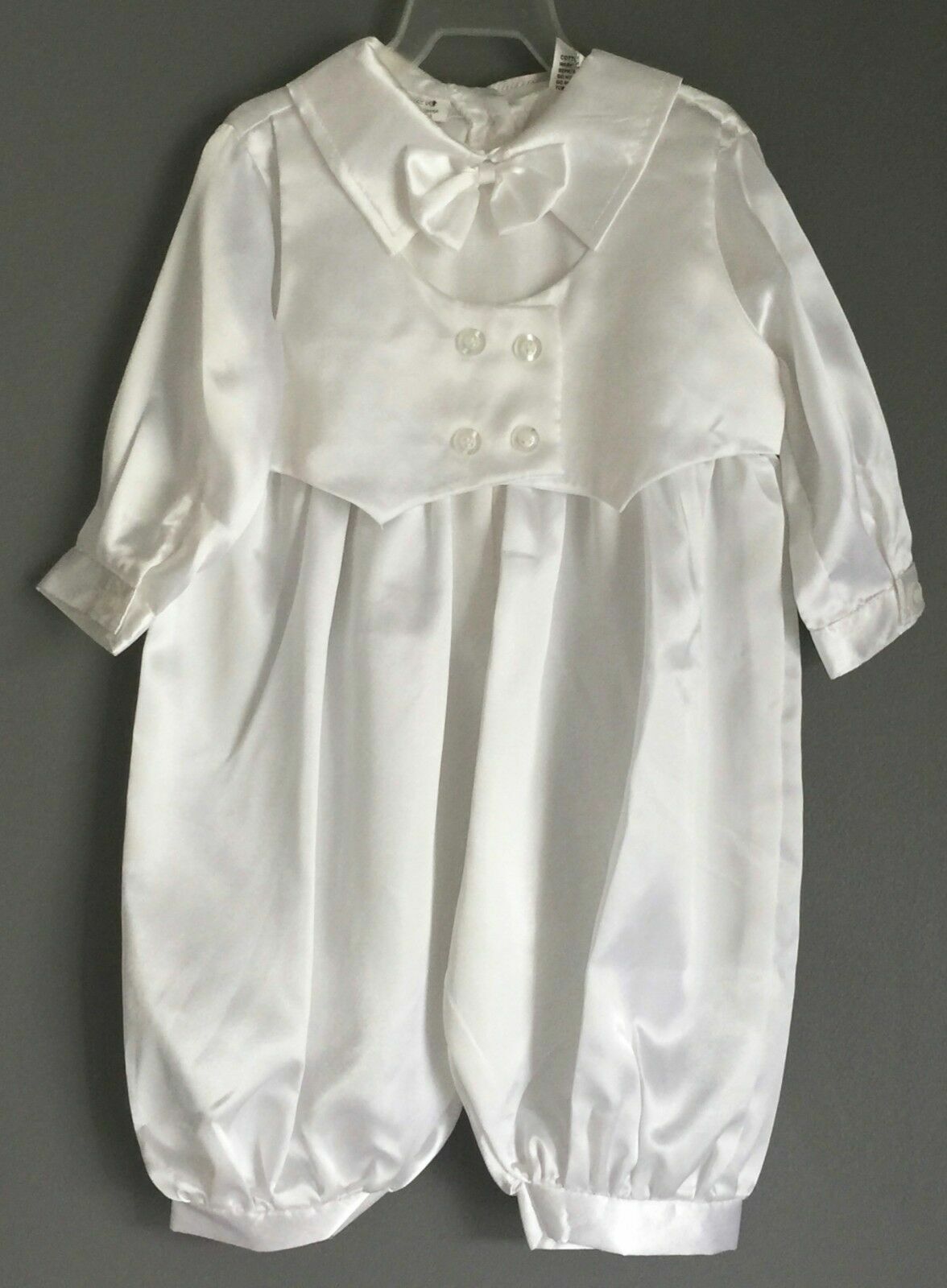 Baby Boy CLEVER BEAN White Baptism Christening Romper One Piece Hat Size 00 NEW