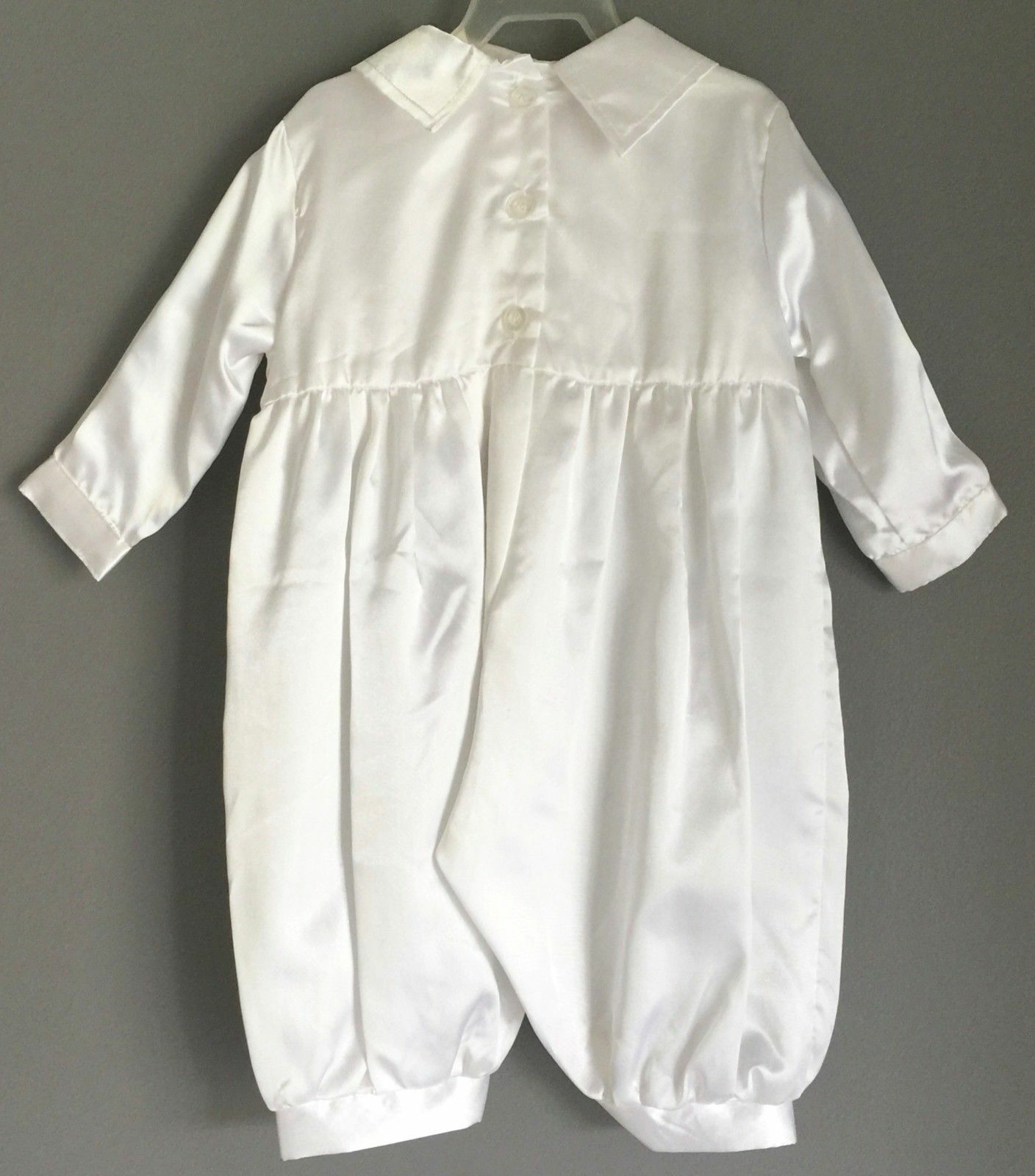 Baby Boy CLEVER BEAN White Baptism Christening Romper One Piece Hat Size 00 NEW
