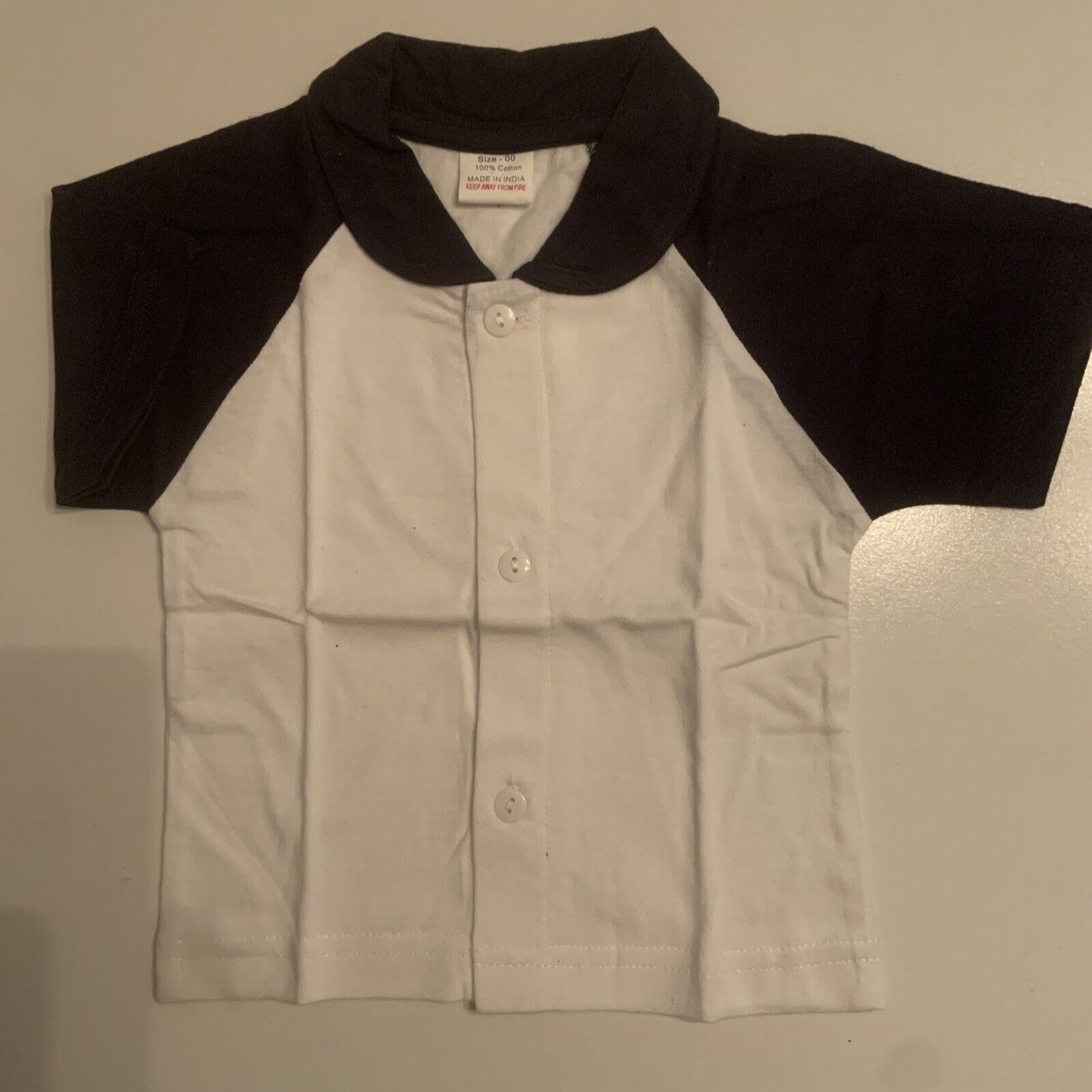 BABY WONDER Polo Shirt Size 00 3 6mth White W Navy Blue Collar Sleeves  3 Button