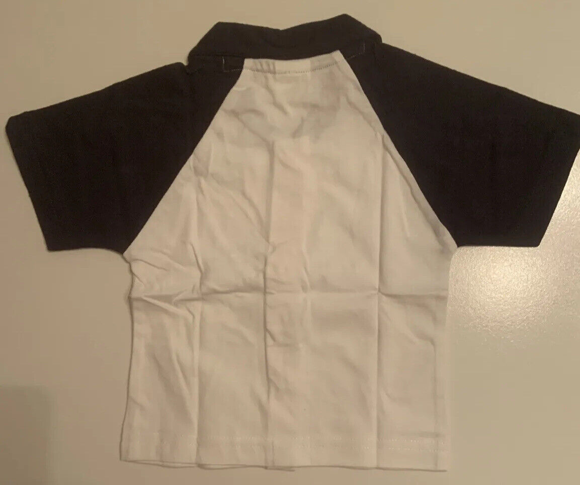 BABY WONDER Polo Shirt Size 00 3 6mth White W Navy Blue Collar Sleeves  3 Button