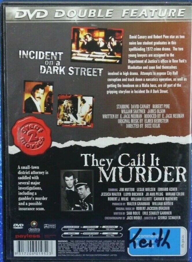 DVD Incident on a Dark Street / They Call it Murder Action Drama Thriller