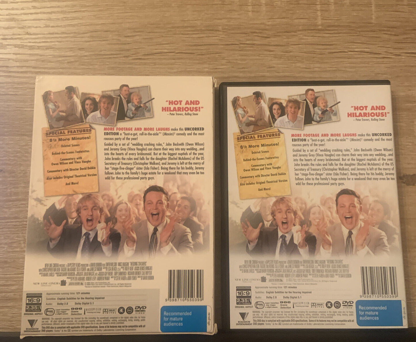 DVD WEDDING CRASHERS Uncorked Movie Extended Edition Owen Wilson Vince Vaughan